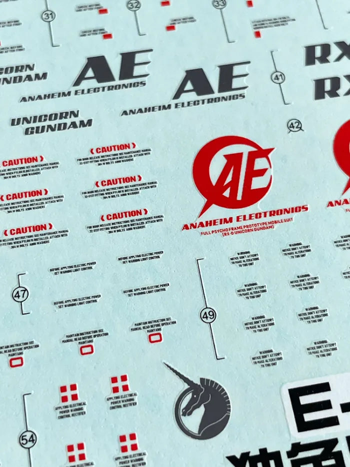 EVO Water Decal for PG Unicorn Gundam RX-0  Model Kits Accessories